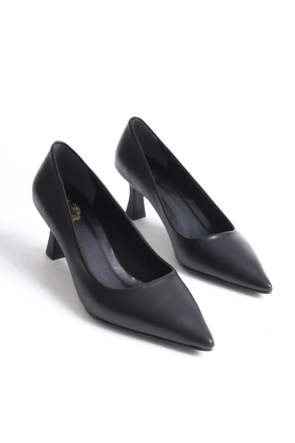 Siyah Cilt Kısa Topuklu Stiletto - Kadeh Topuk 6 cm | Şıklığın Zarif Dokunuşu