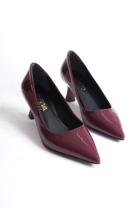 Kısa Topuklu Stiletto Kadeh Topuklu Stiletto 6 cm Topuk Boyu Bordo Rugan Renk Stiletto yeni-2